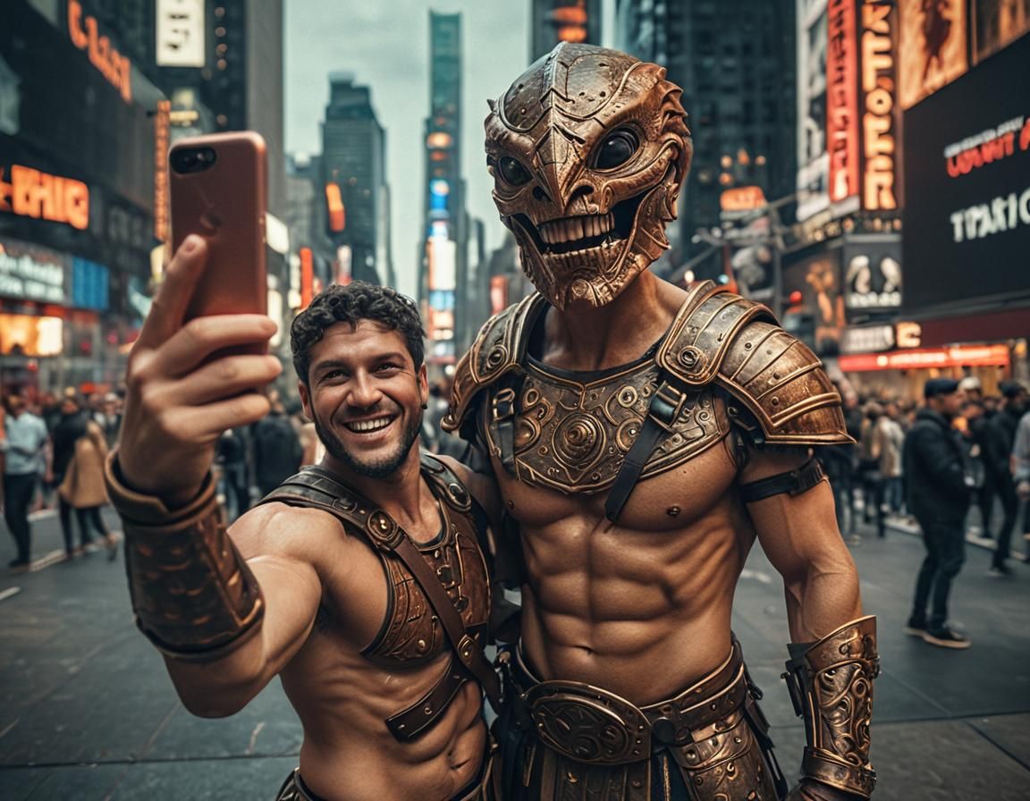 Gladiator and Alien Selfie in Times Square