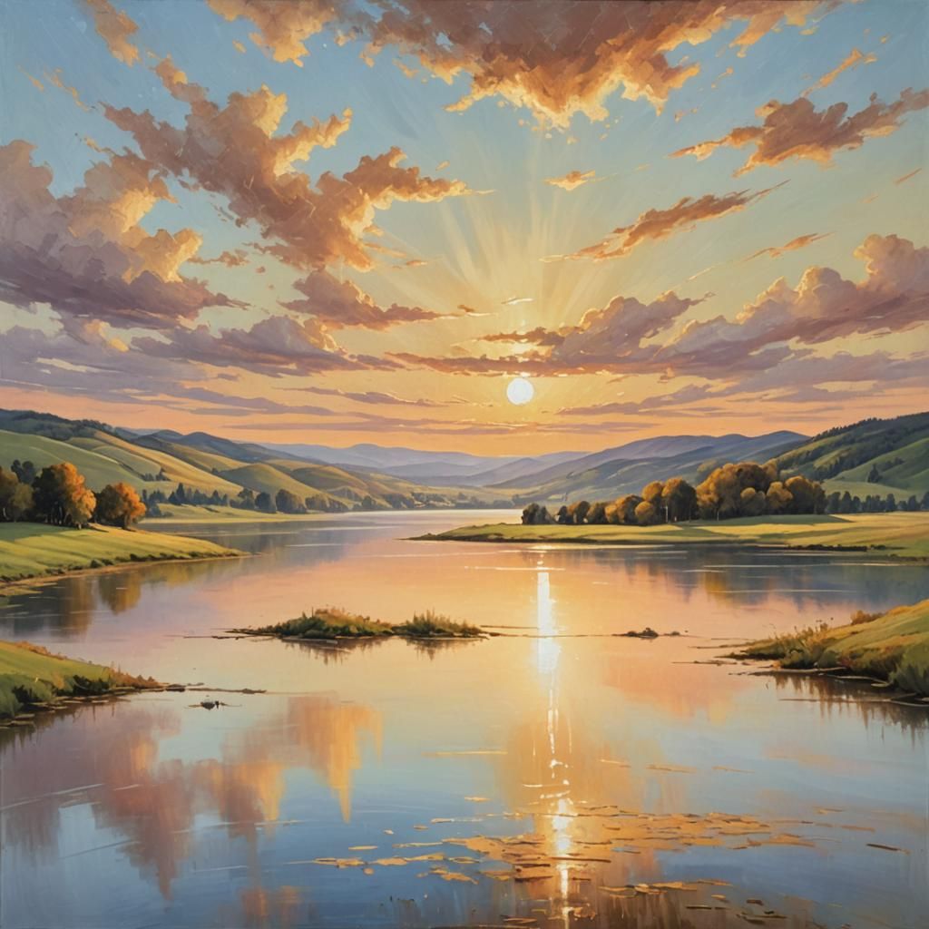 Impressionistic Landscape Painting at Golden Hour