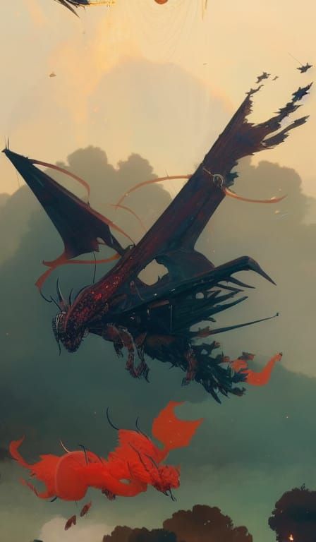 Fire-Breathing Wyvern with Tattered Wings