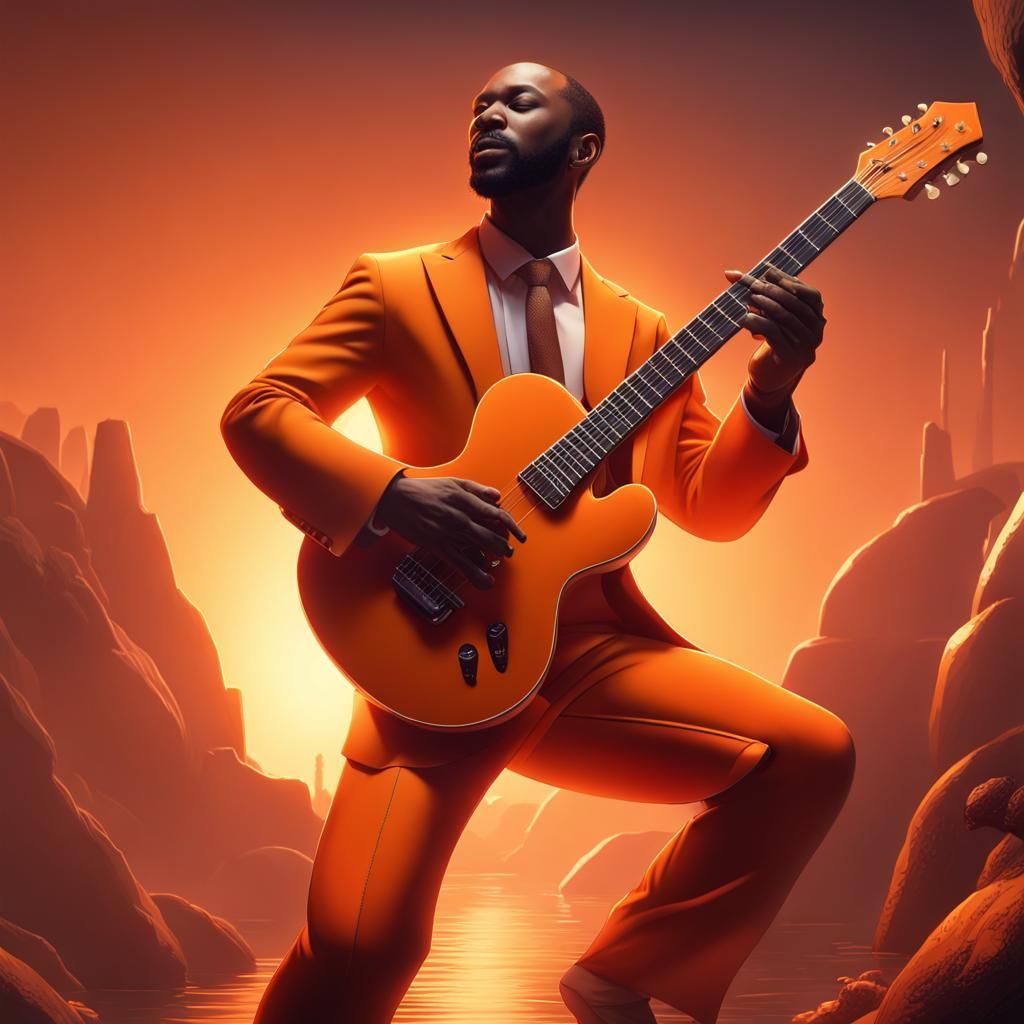 Orange Suit Guitarist in Sunlight: Matte Painting