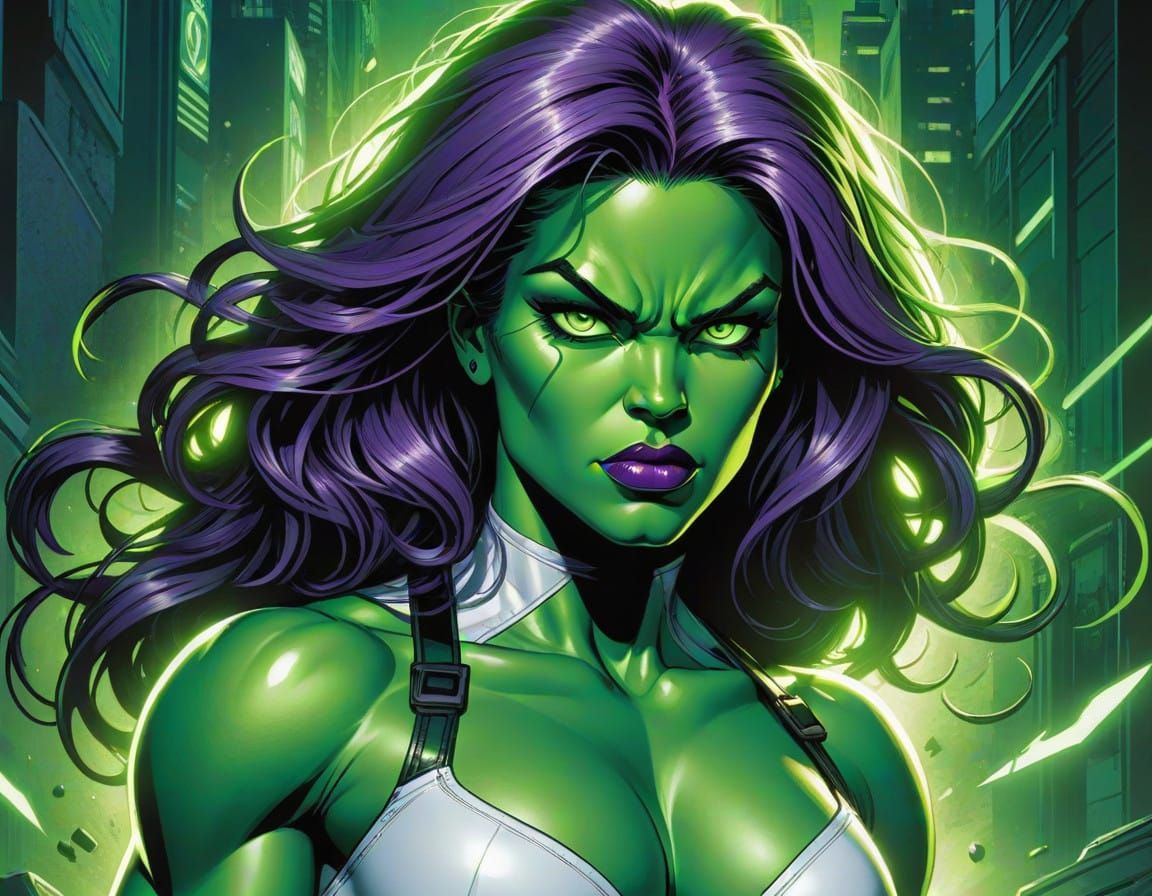 Confident She Hulk in Comic Book Style