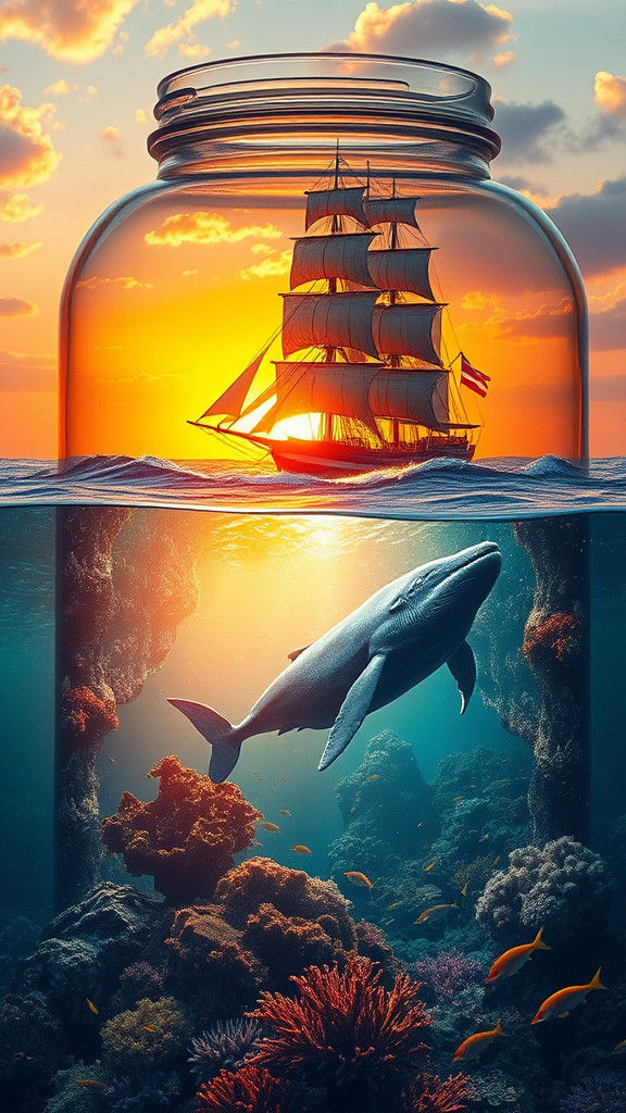 Contrasting Realms in Glass Jar, Fantasy Concept Art