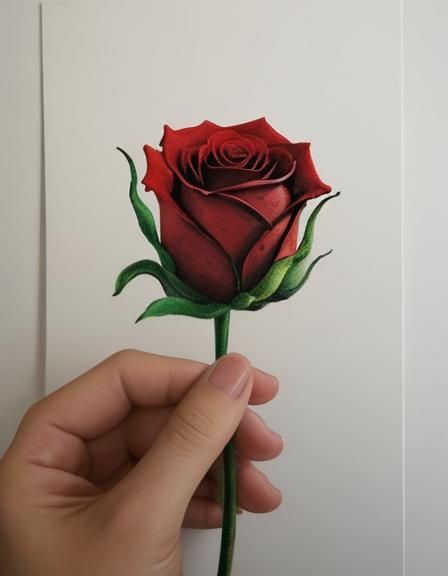 Hands Holding a Rose in Acrylic Style