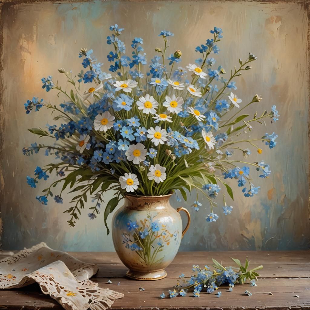Impressionist Still Life with Forget-Me-Not Flowers