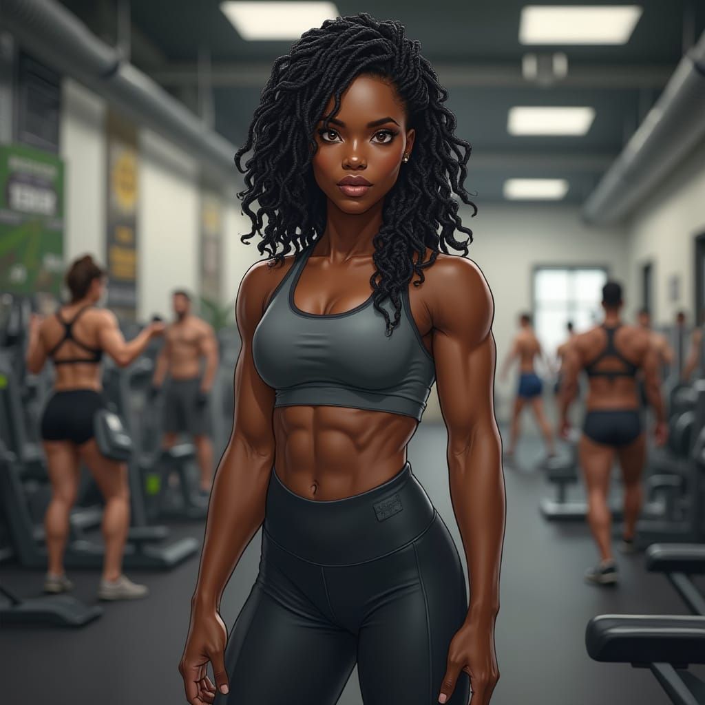 Hyper-Realistic Portrait: Muscular Woman in Gym