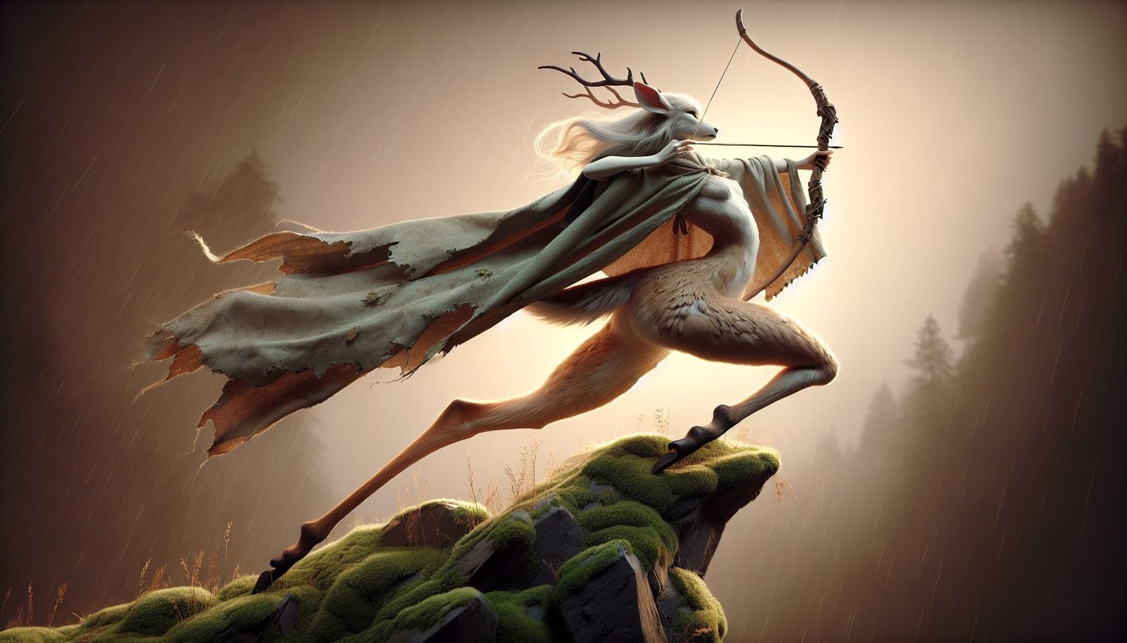 Anthropomorphic Deer Archer in High Fantasy Setting