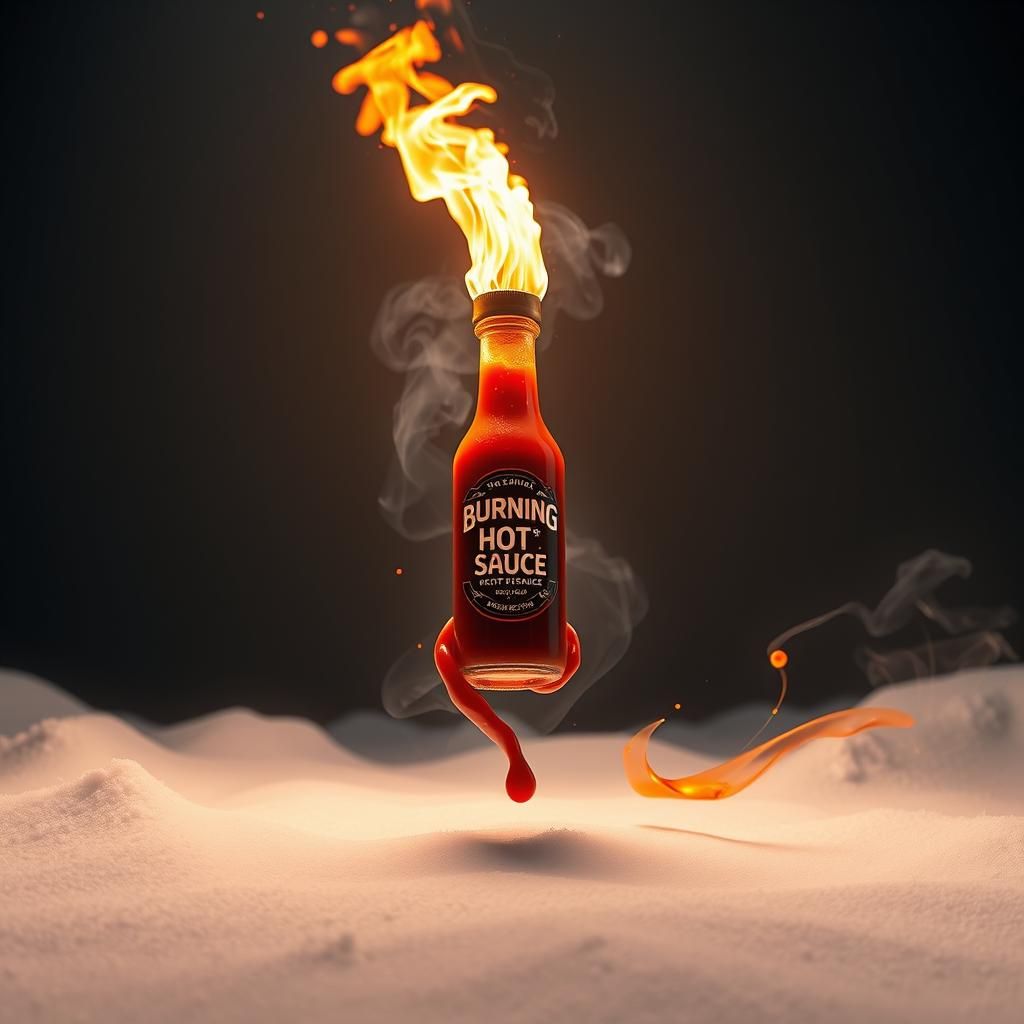 Burning Hot Sauce Bottle in Industrial Futurism Style
