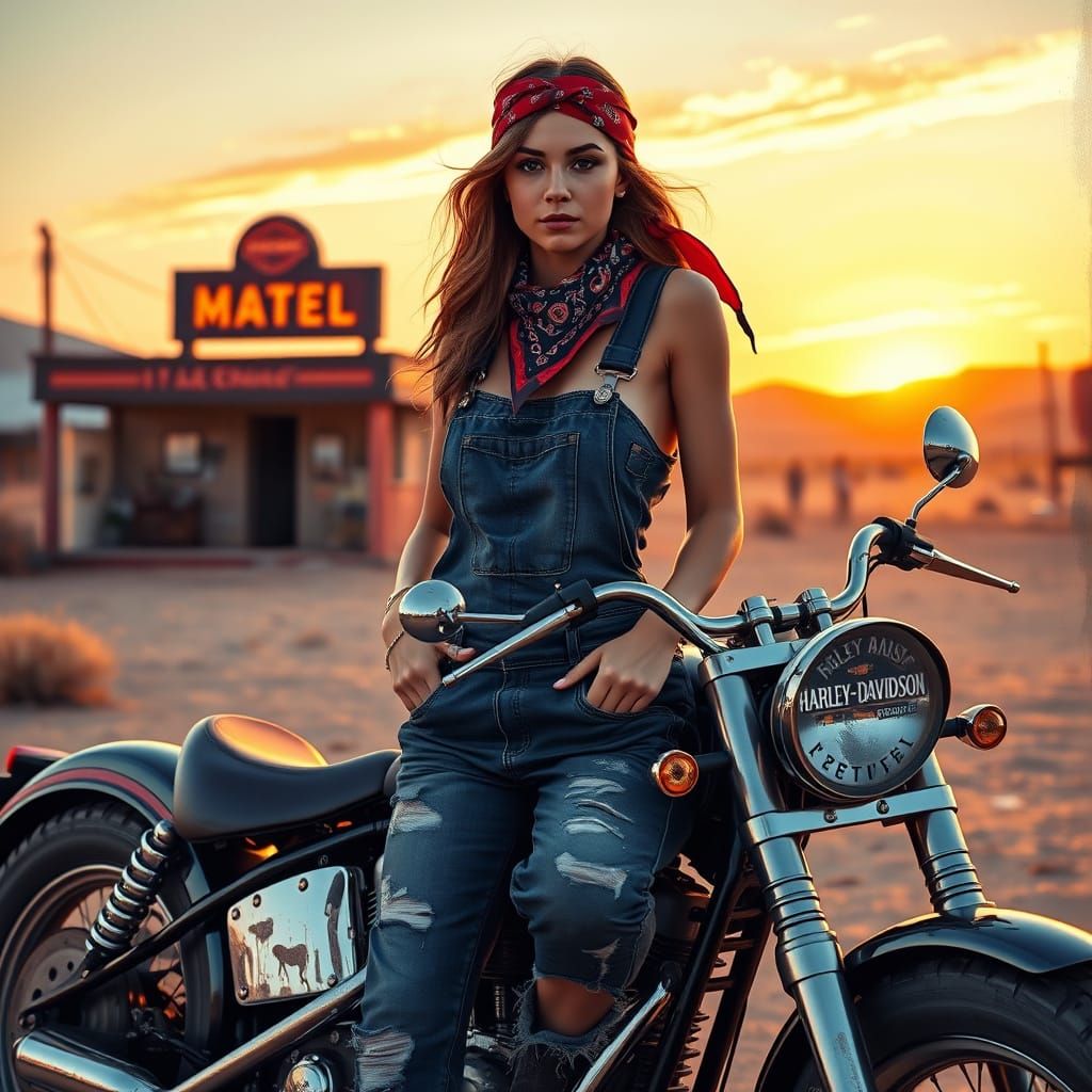 Sensual Desert Goddess Rides Vintage Harley