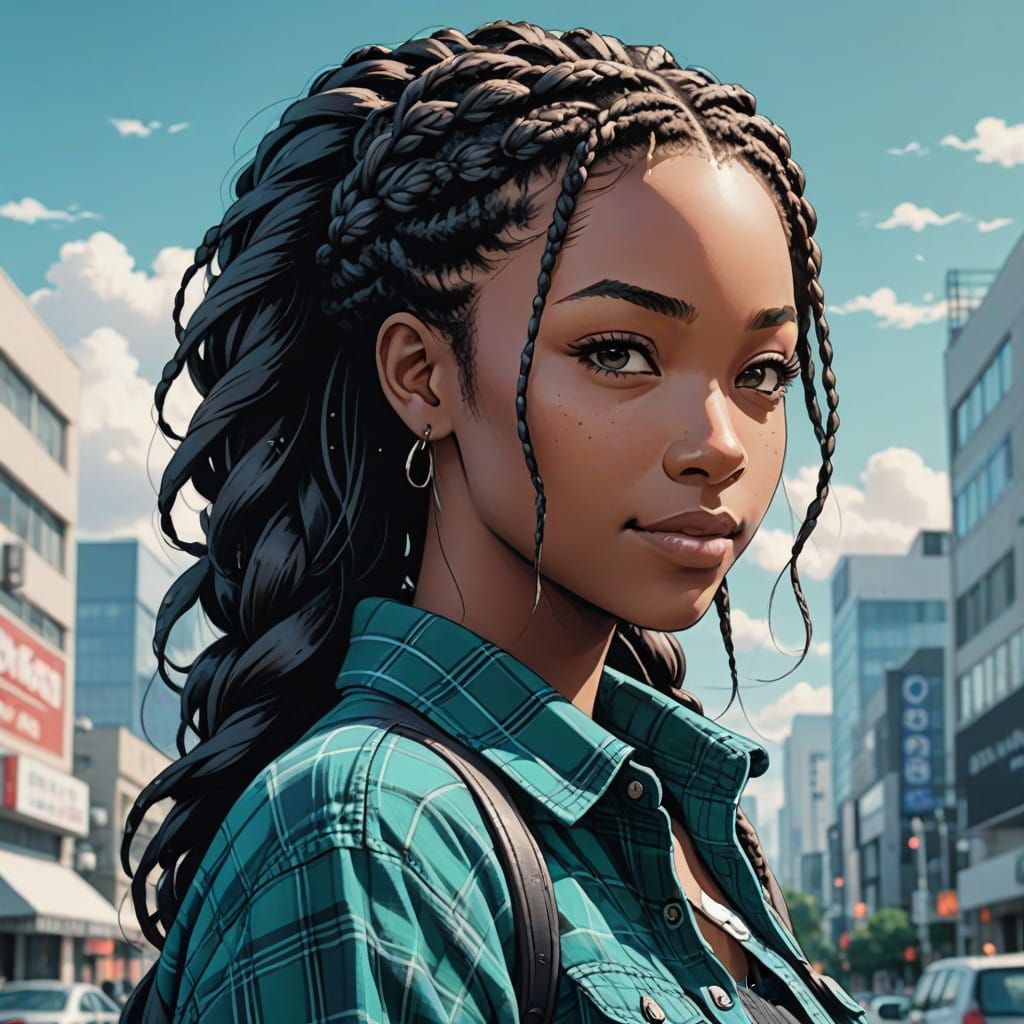 Surreal Anime-Inspired Portrait of an African American Colle...