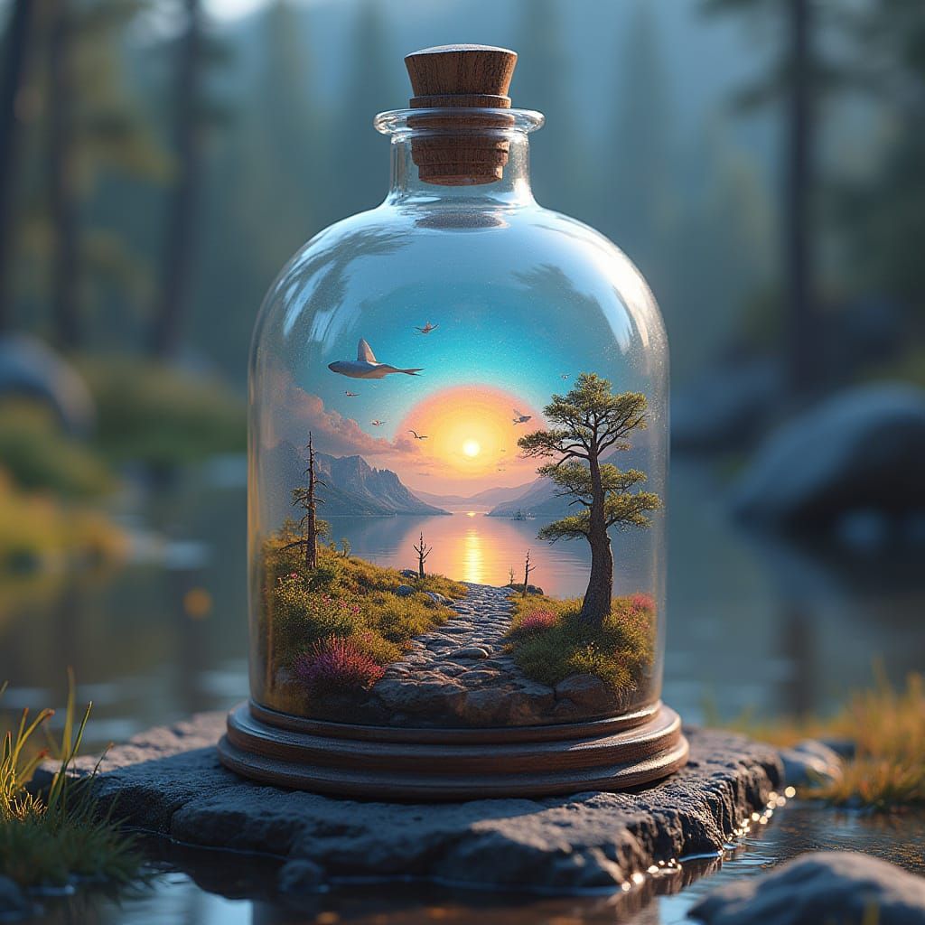 Rainbow Landscape in a Bottle: Surrealist Art