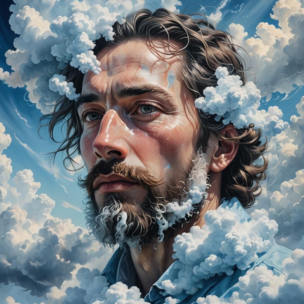 Surreal Cloud Beard Portrait in Dreamlike Style