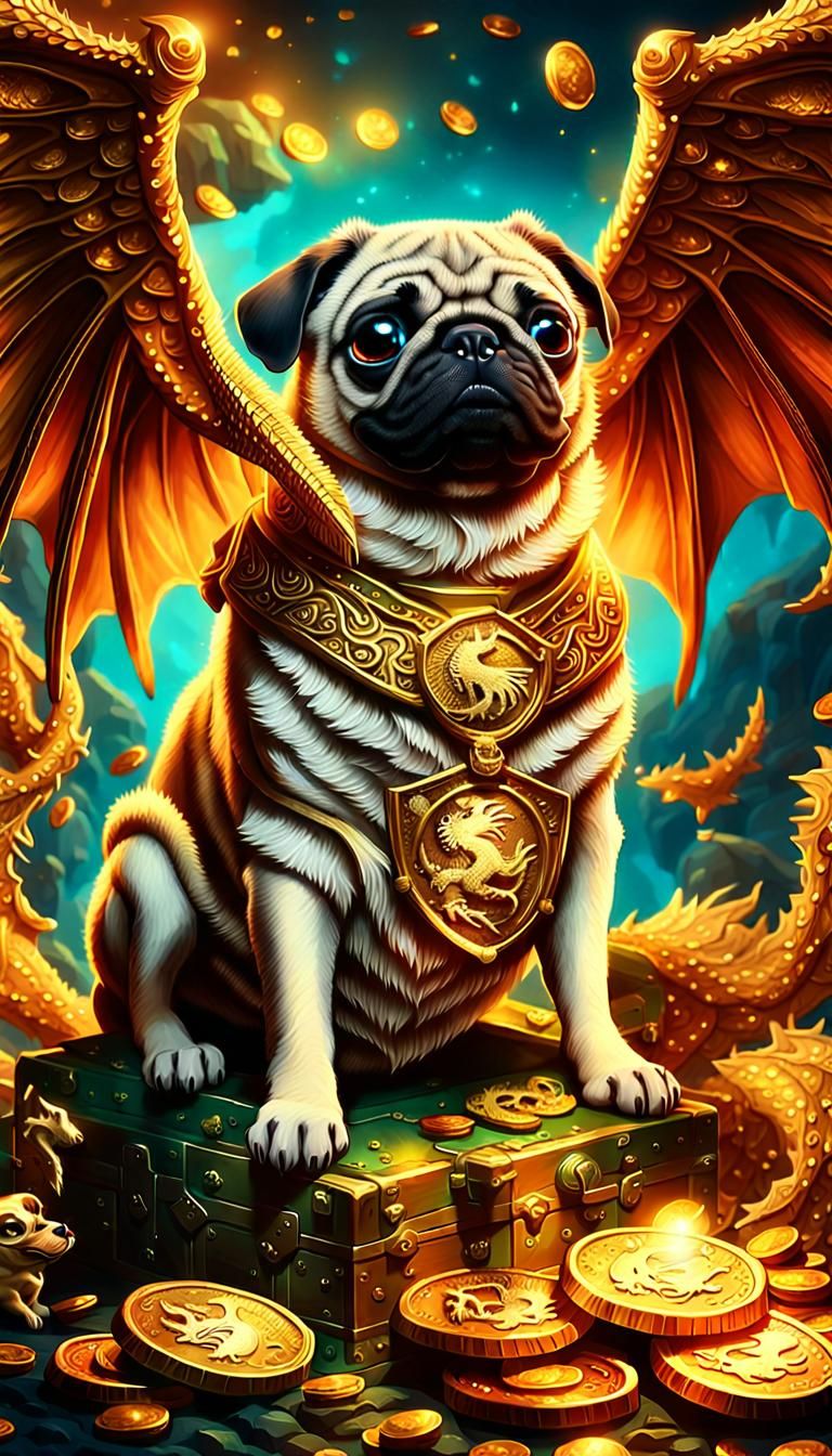 Majestic Dragon Pug on Treasure Hoard