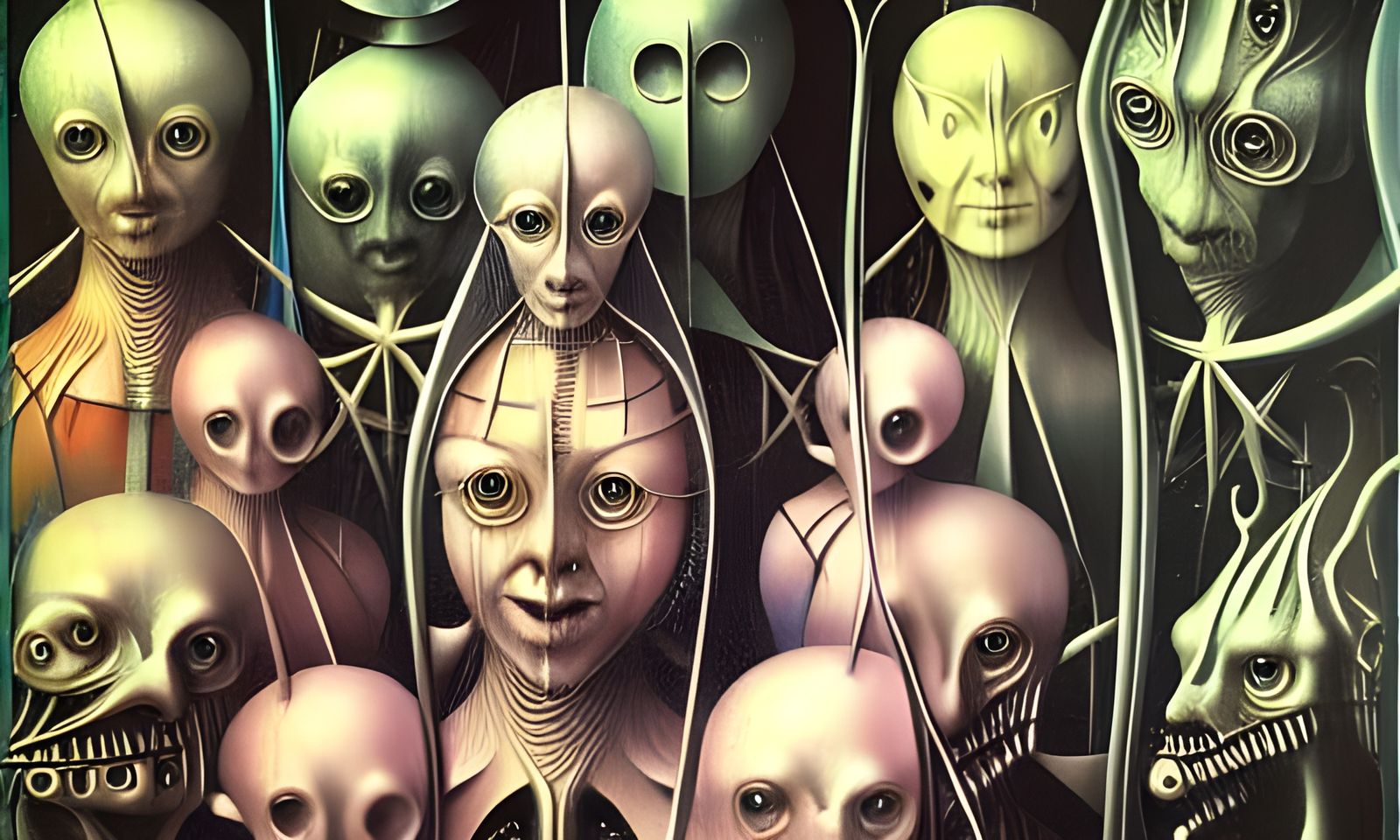 Crowded Metallic People in Futuristic Style