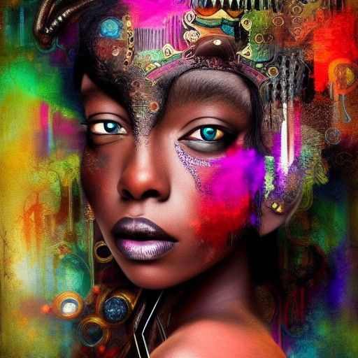 Fantasy Collage: Dark-Skinned Woman in Mixed Media
