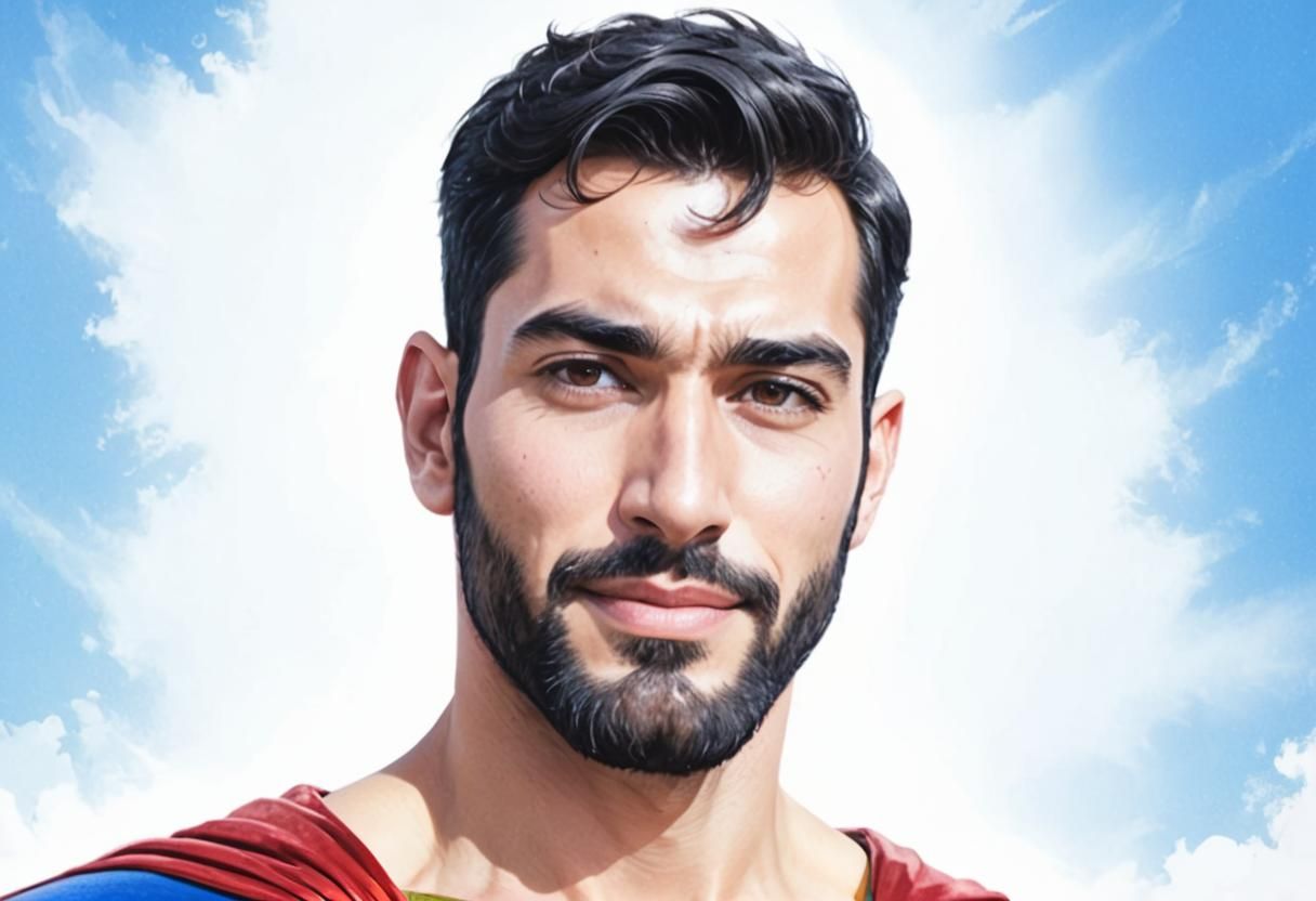 Iranian Israeli Superman with Beard in Abstract Art
