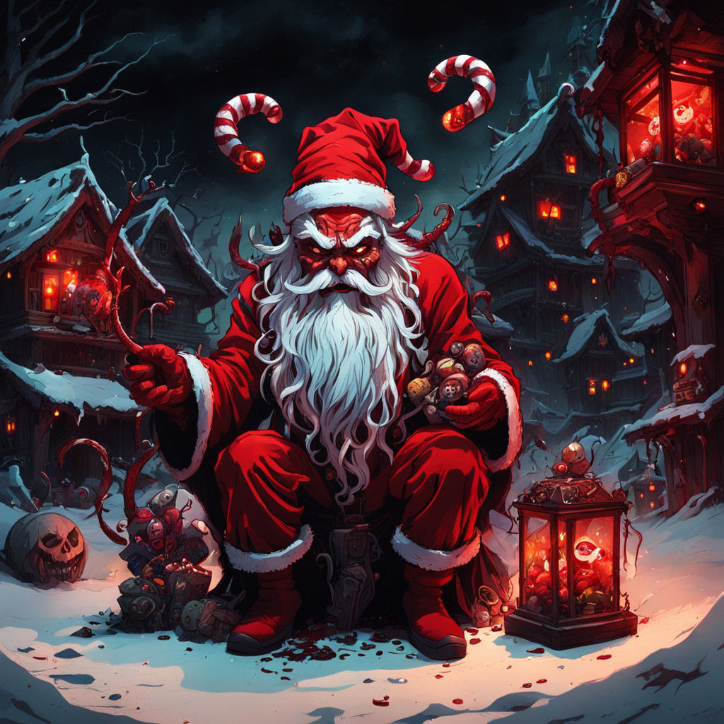 Dark Fantasy Anime Santa Claus Demon Collects Candy in Creep...