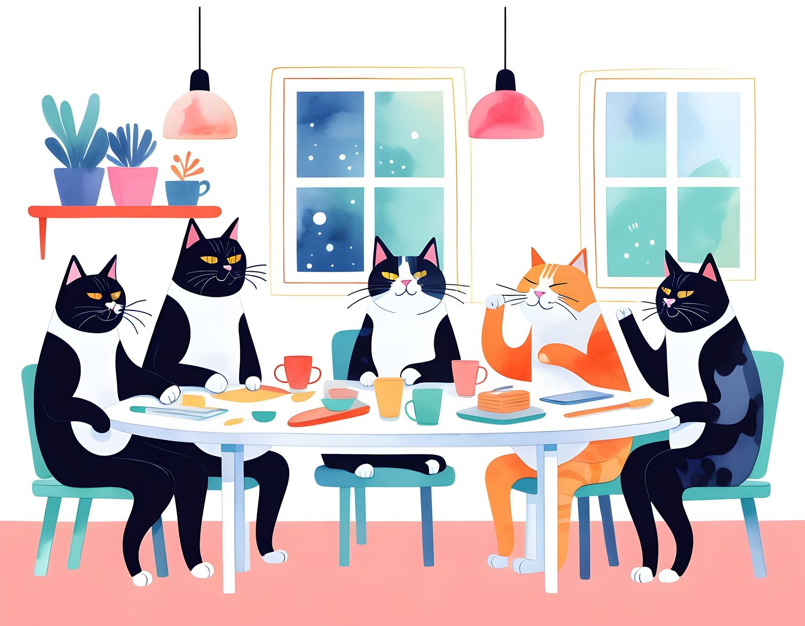 Cats Run a Human Resources Meeting in Coworking Space