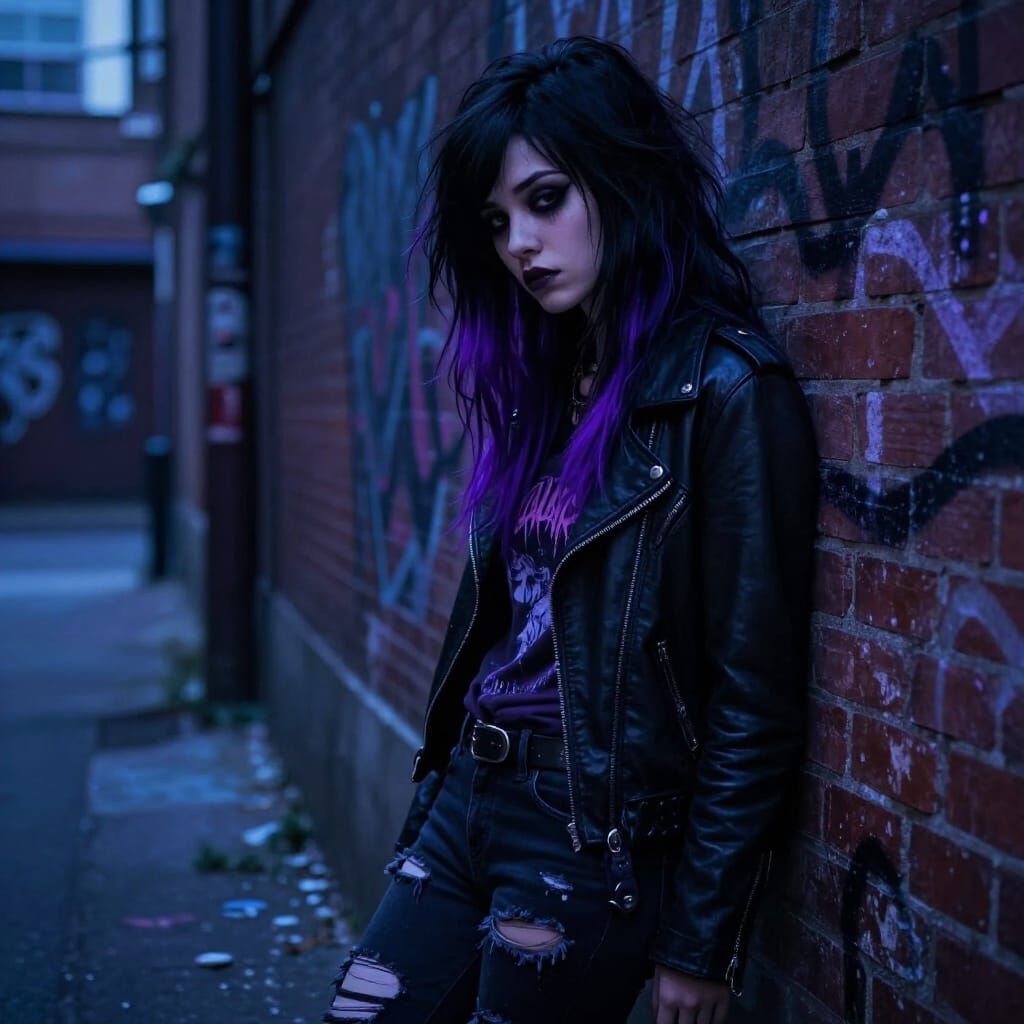 Emo Girl in Twilight Alleyway Digital Painting