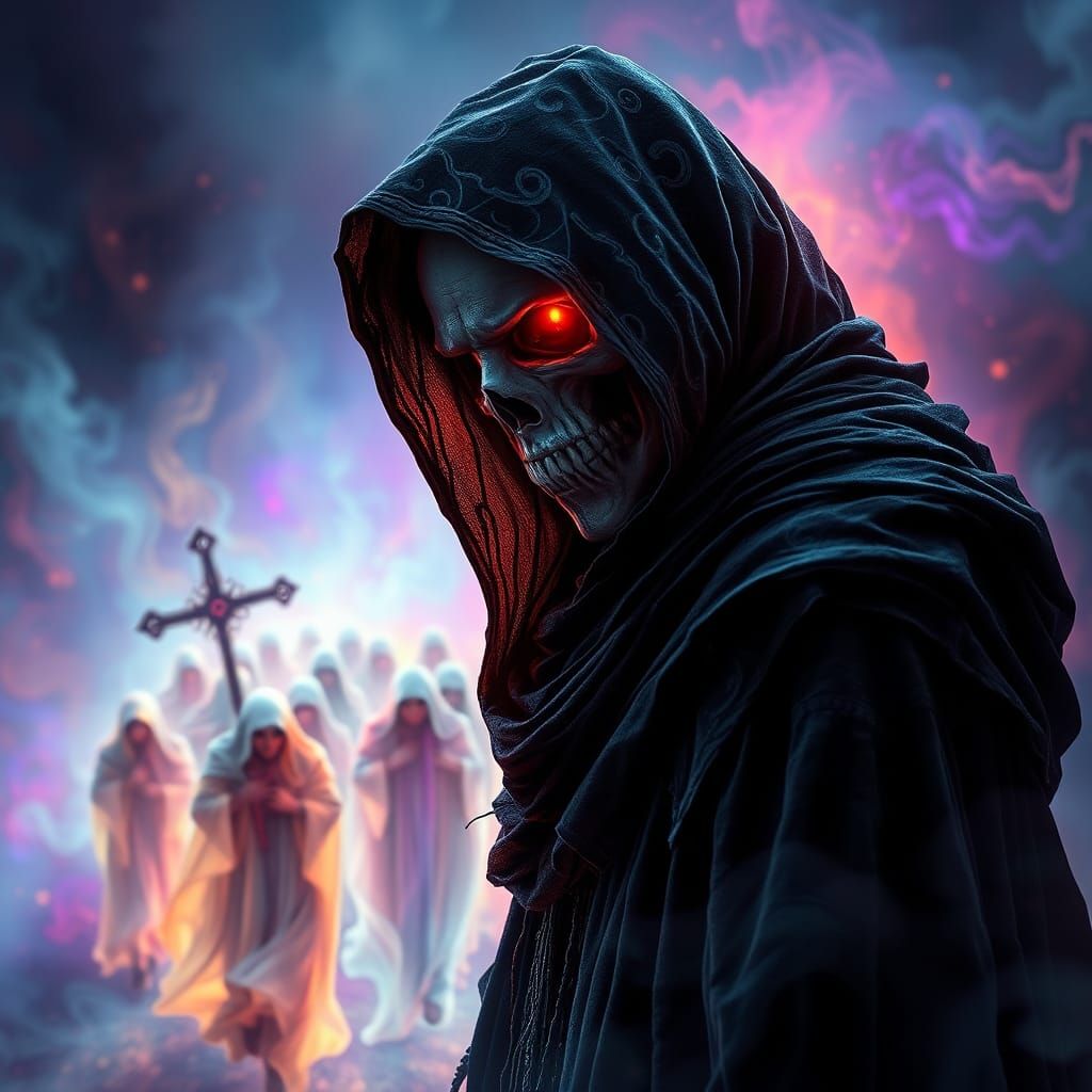 The iconic Grim Reaper guiding lost souls to the afterlife. ...
