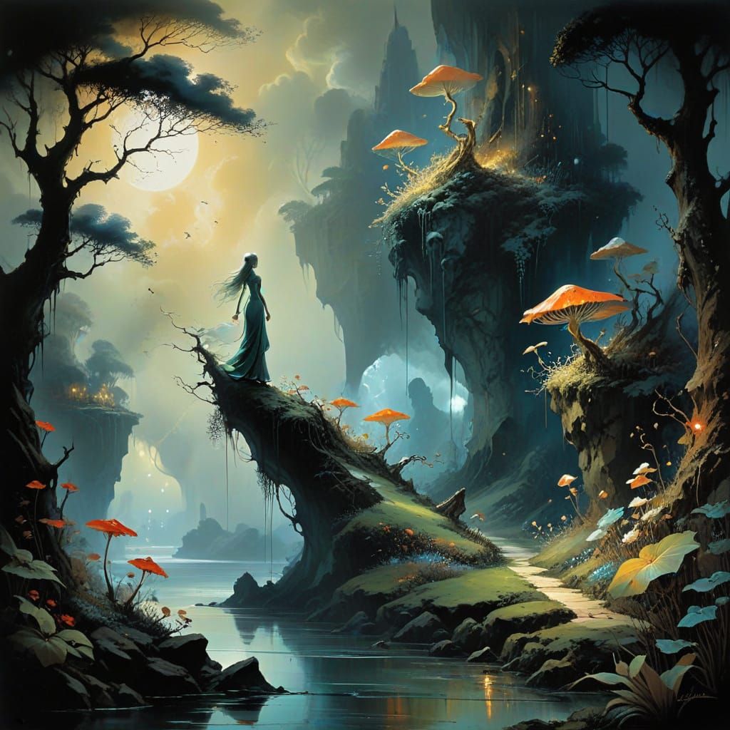 Surrealist Landscape of an Elf in an Unsettling Dreamworld