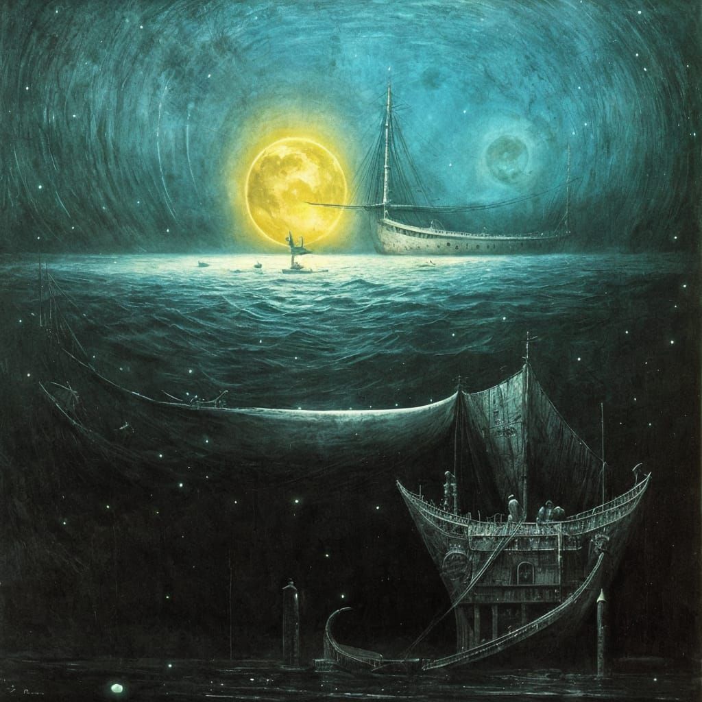 Surreal Ghost Ship Sailing in the Night