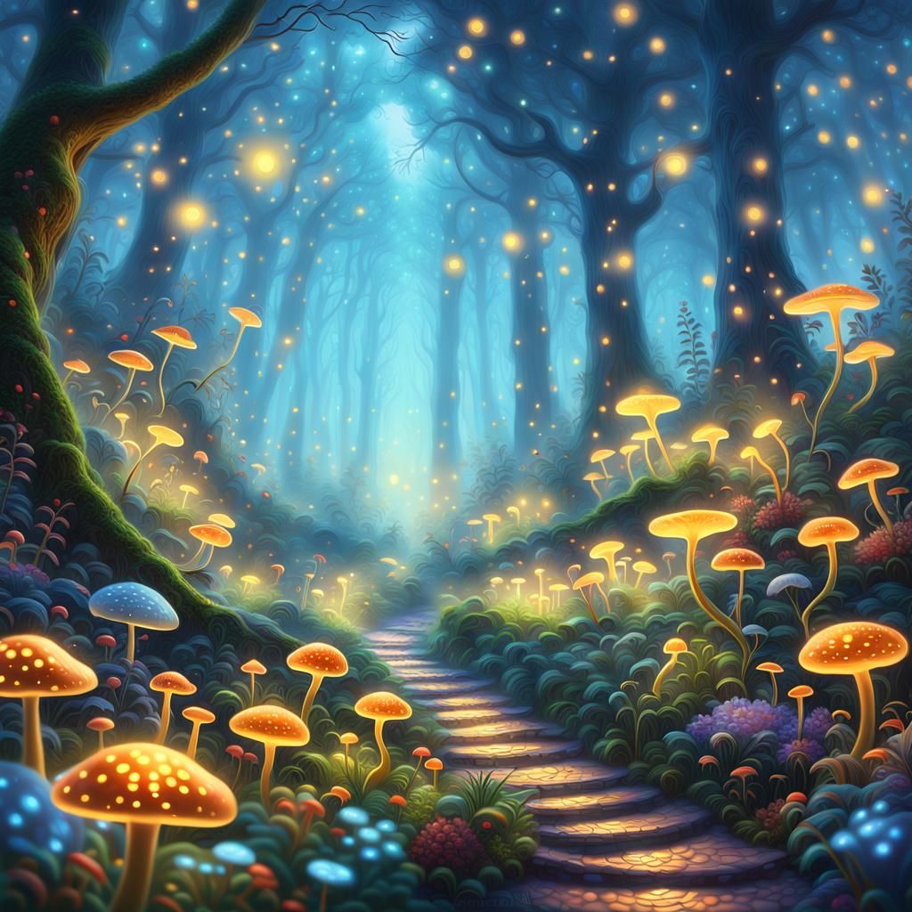Glowing Fireflies in Mystical Forest