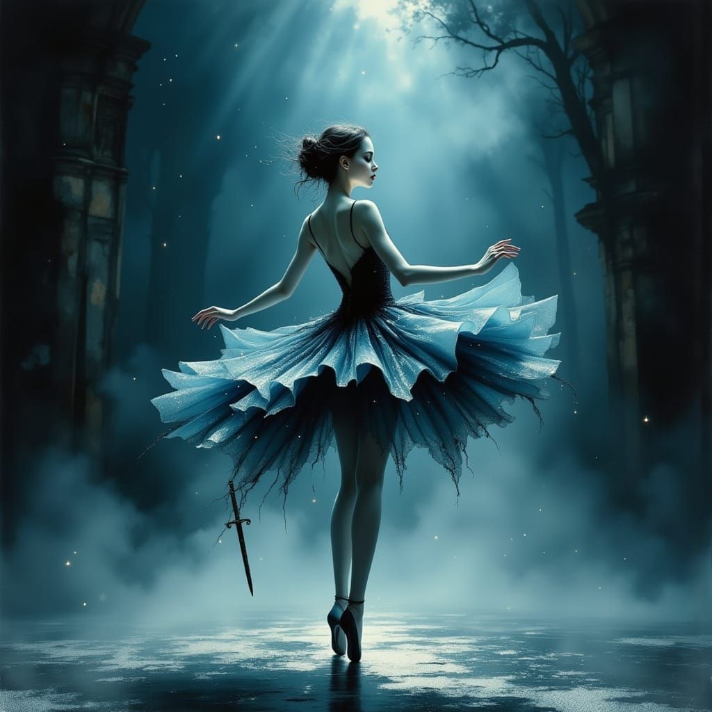 Ethereal Ballerina in Midnight Tutu with Hidden Dagger