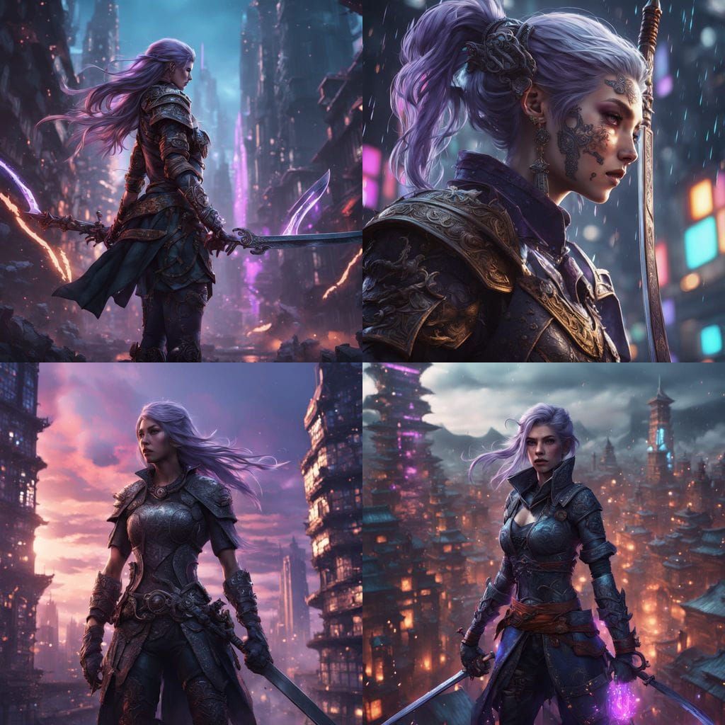 Cyberpunk Samurai Assassin in Flight