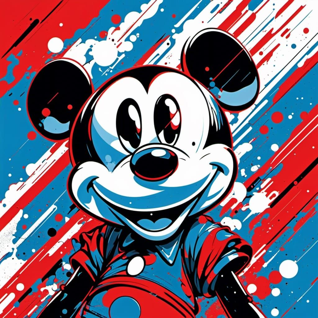 Cool Mickey Mouse Line Art in Tech Noir Style