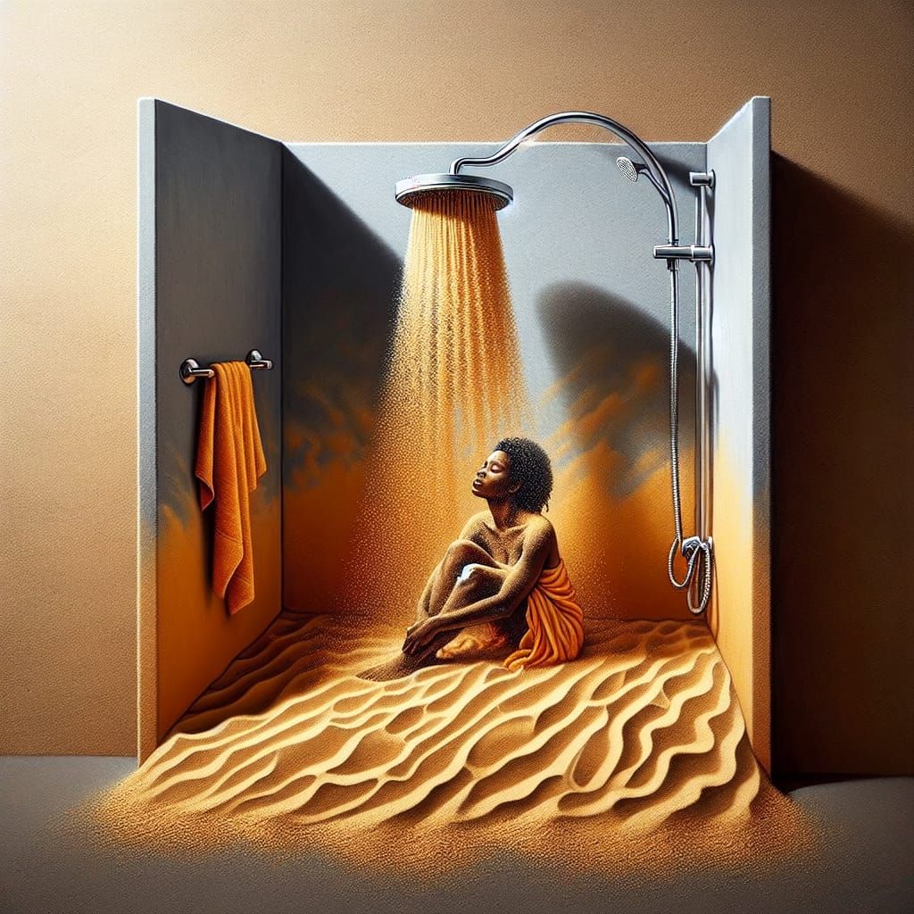 Surreal Sand Shower with African Woman