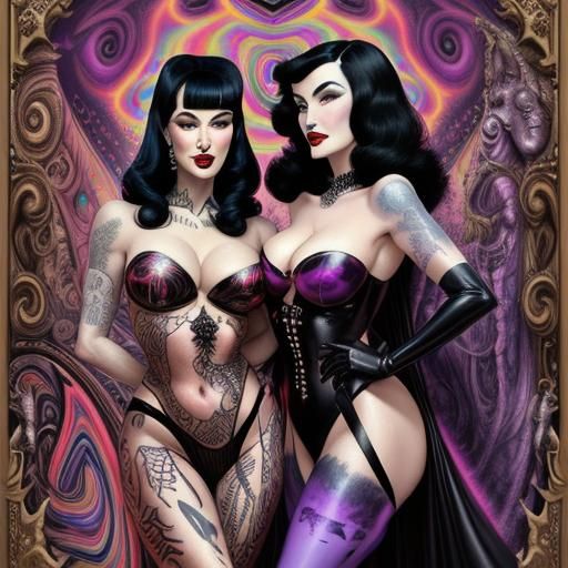 Bettie Page and Dita Von Teese in Punk-Goth Synthwave