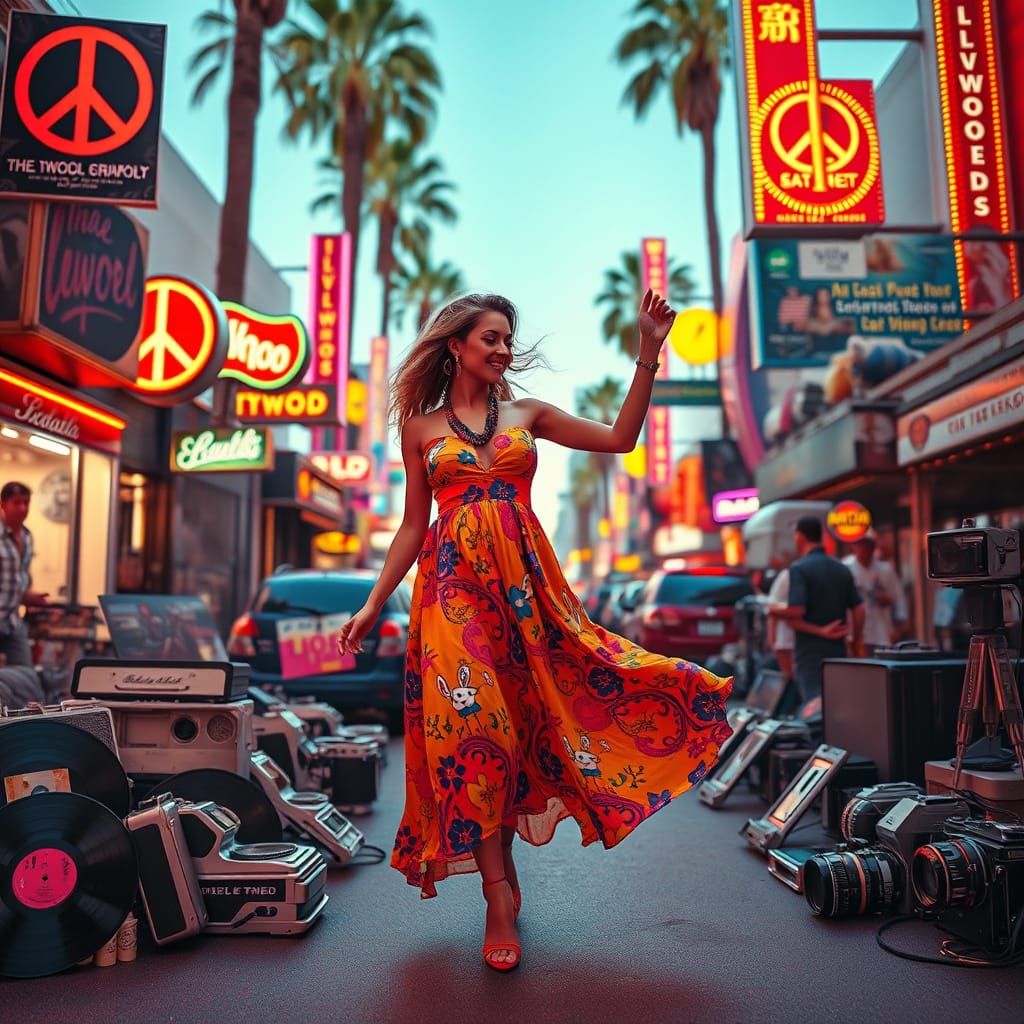 Psychedelic Hollywood Dance Scene Inspired by Pop Art