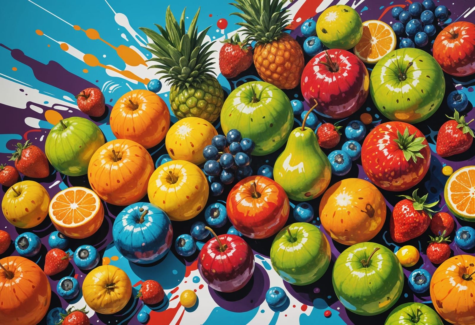 Colorful Fruits and Trees in Graffiti Style