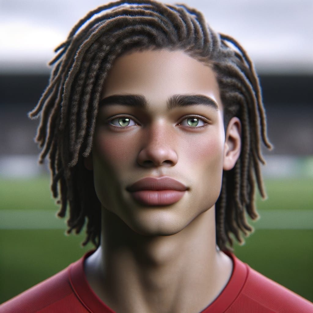 Photorealistic Portrait: Confident Teen on Football Pitch