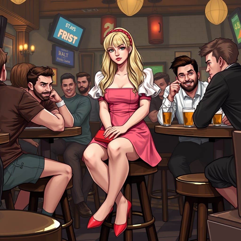 Crossdressing Young Man in Pub, Digital Art