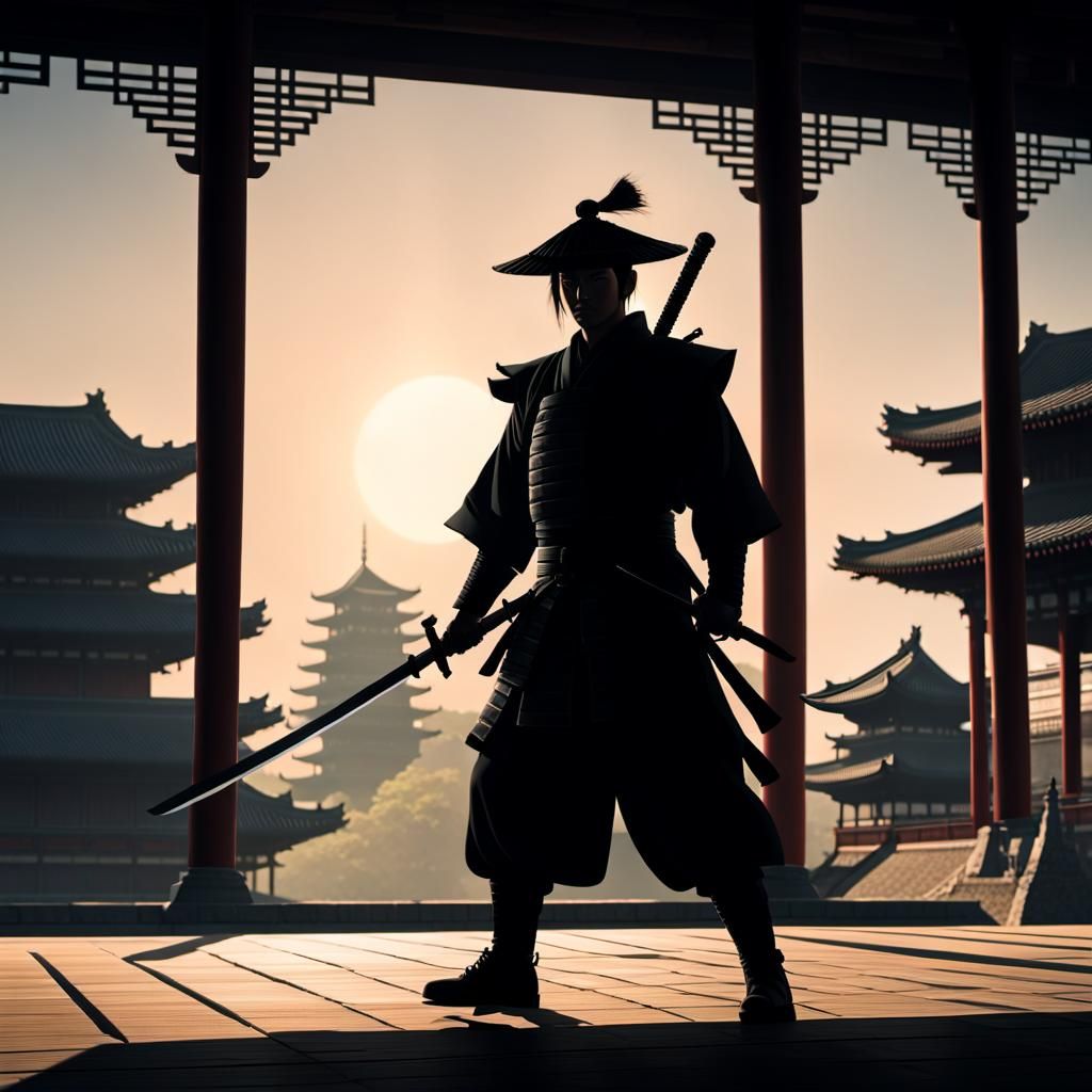 Ethereal Samurai Silhouette in Defense Position