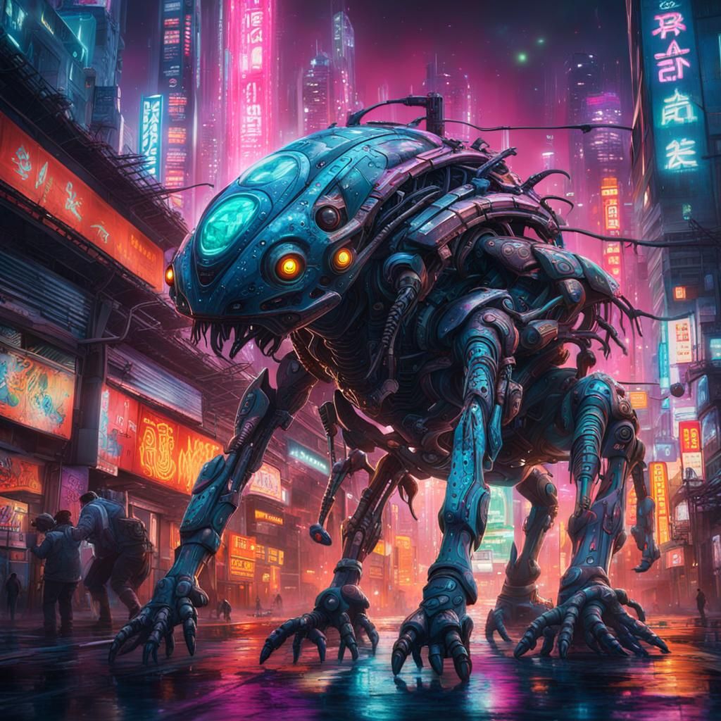 Cyberpunk Alien Creature in Tokyo, 8K Detail