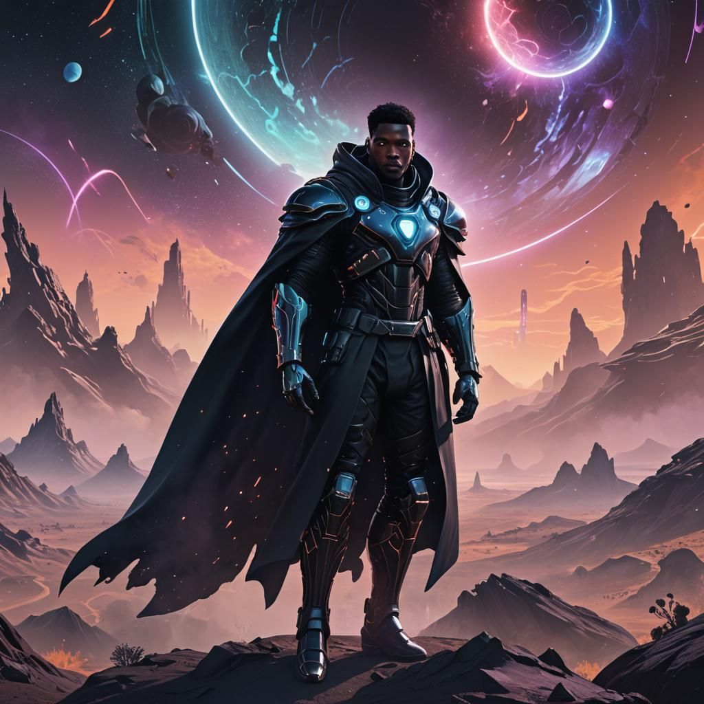 Retro-Futuristic Sci-Fi Man on Alien Planet