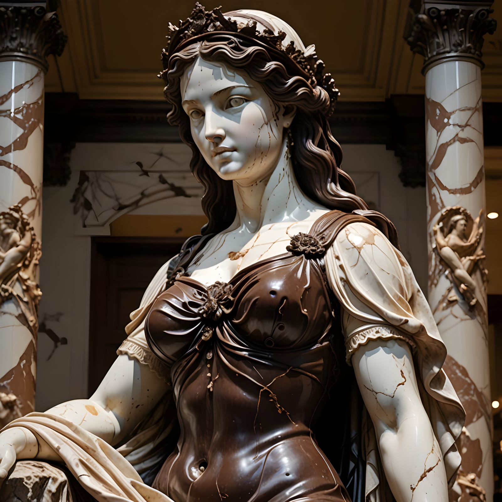 Colossal Chocolate Aphrodite Statue with Marbled Repairs