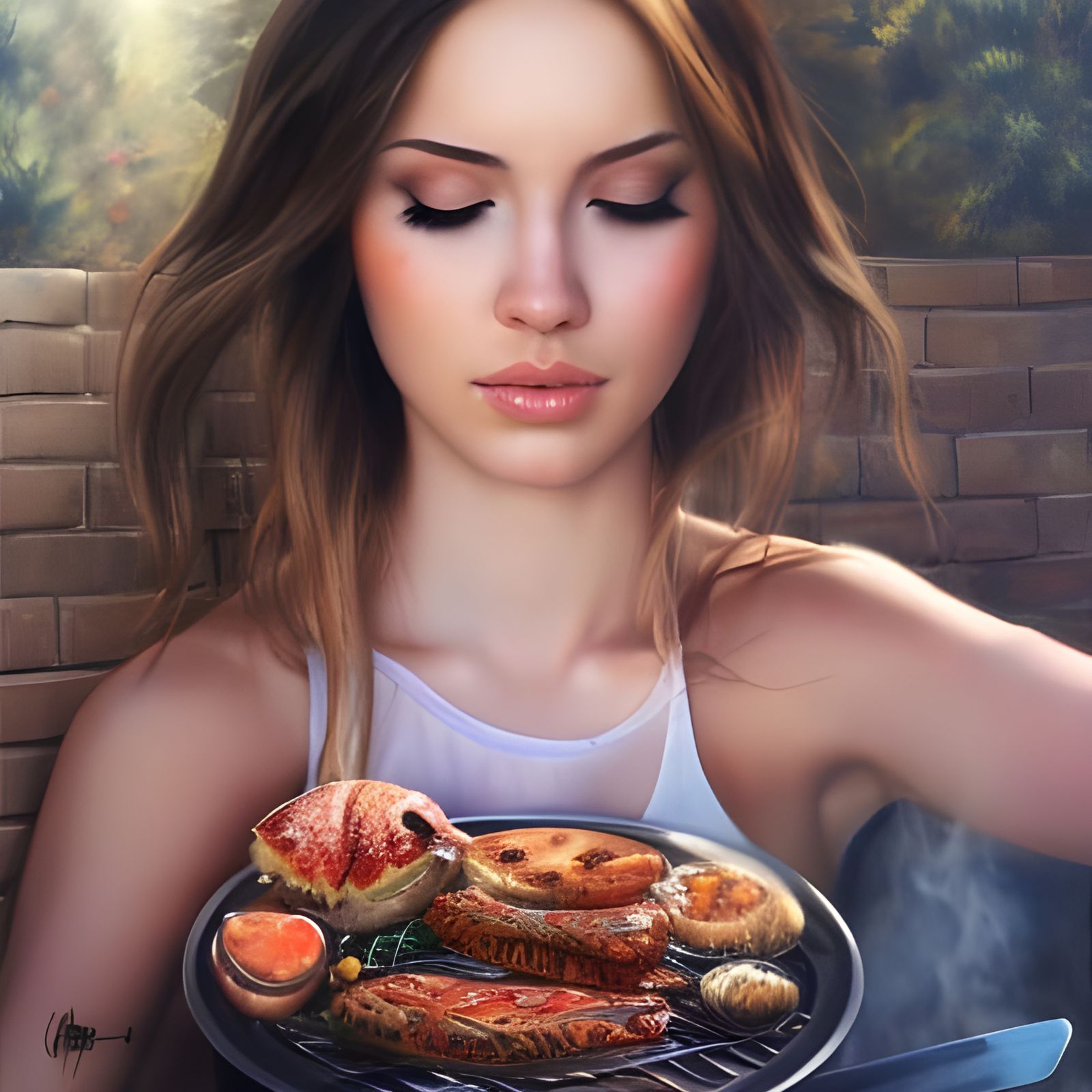 Hyperrealistic Portrait of Woman at Grill, Detailed Digital ...