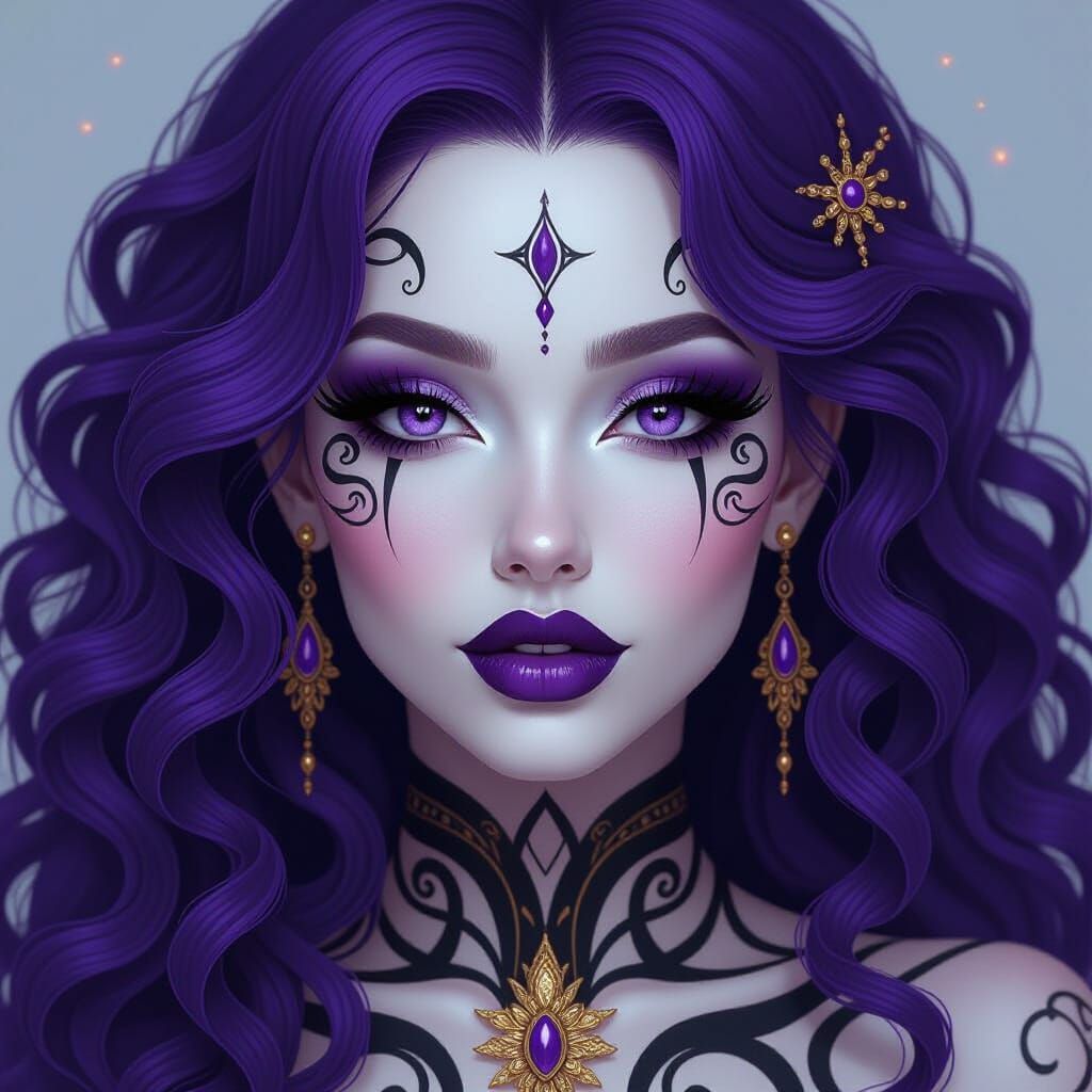 Glamorous Lilith with Striking Face and Body Art