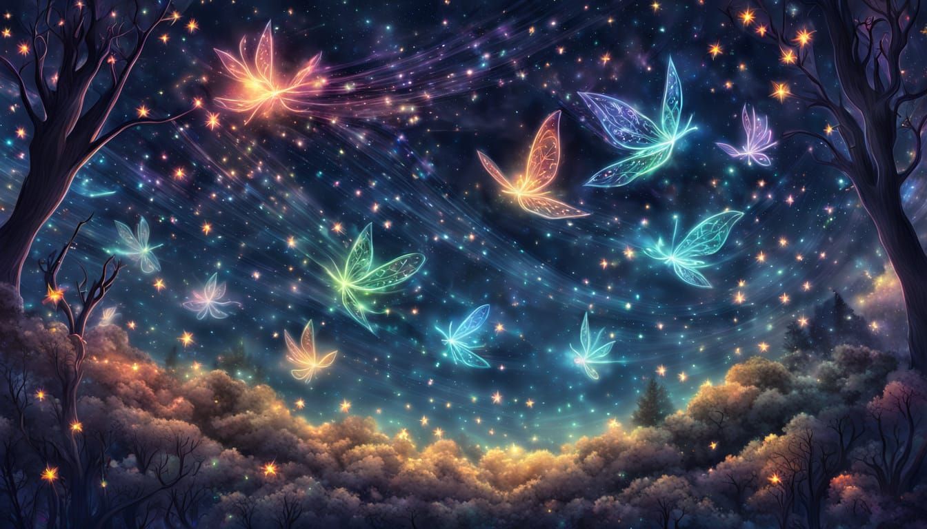 Glowing Fairies Dance Across the Magical Night Sky