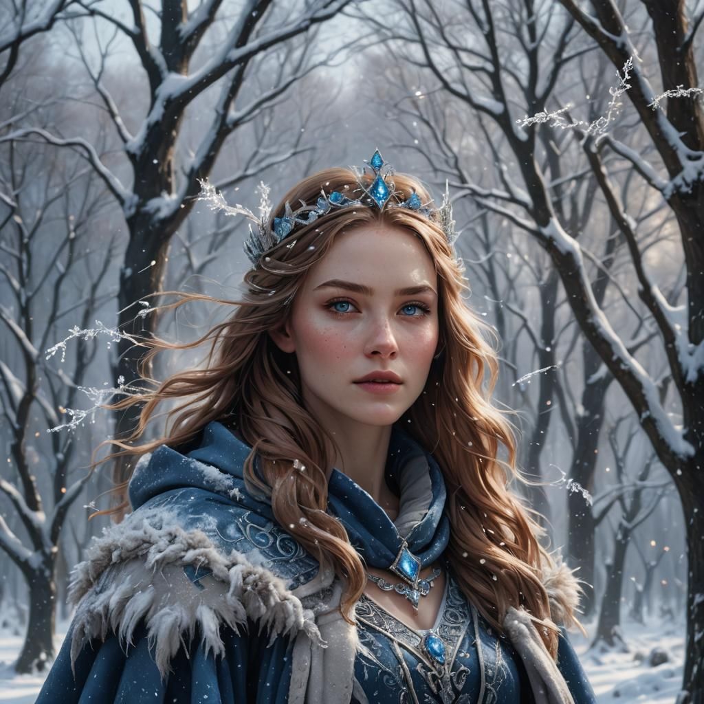 Winter Queen with Ice Magic in Fantasy Style