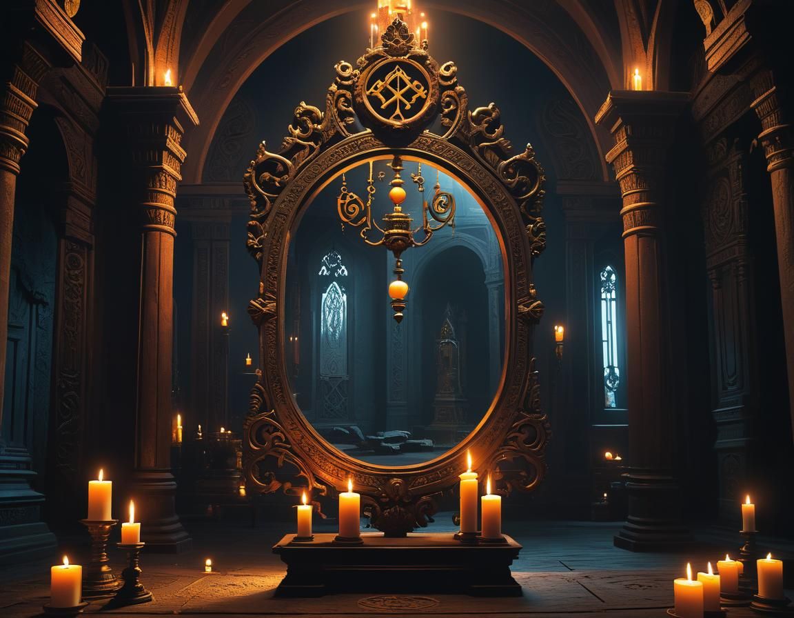 Mystical Mirror in Ornate Room: Fantasy Concept Art