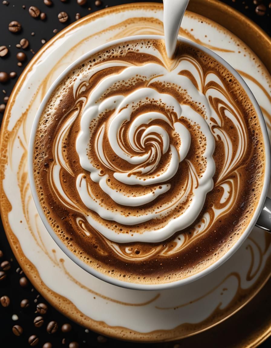 Latte Art Rosette in High-Contrast Macro Photography