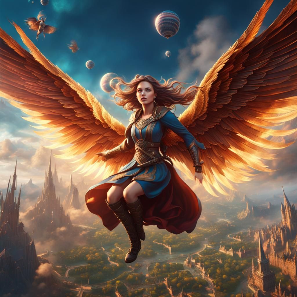 Girl Flying: Detailed Matte Painting in Fantasy Style