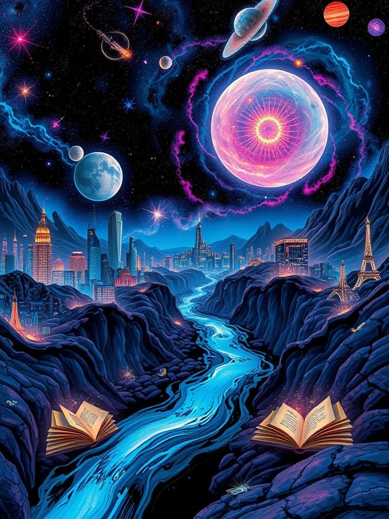 Cosmic Ink River Transforms into Galaxies and Cities