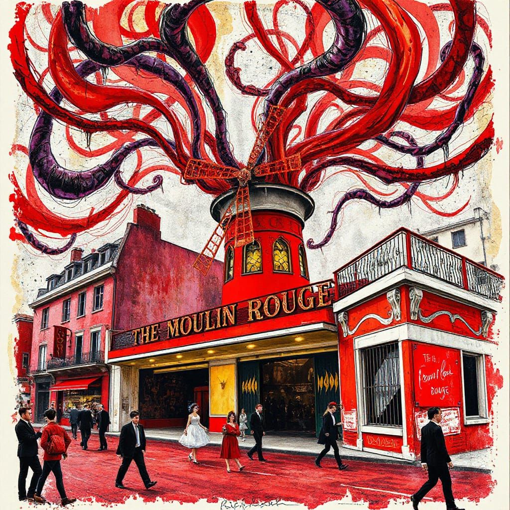 Ethereal Moulin Rouge in Vibrant, Gonzo Style