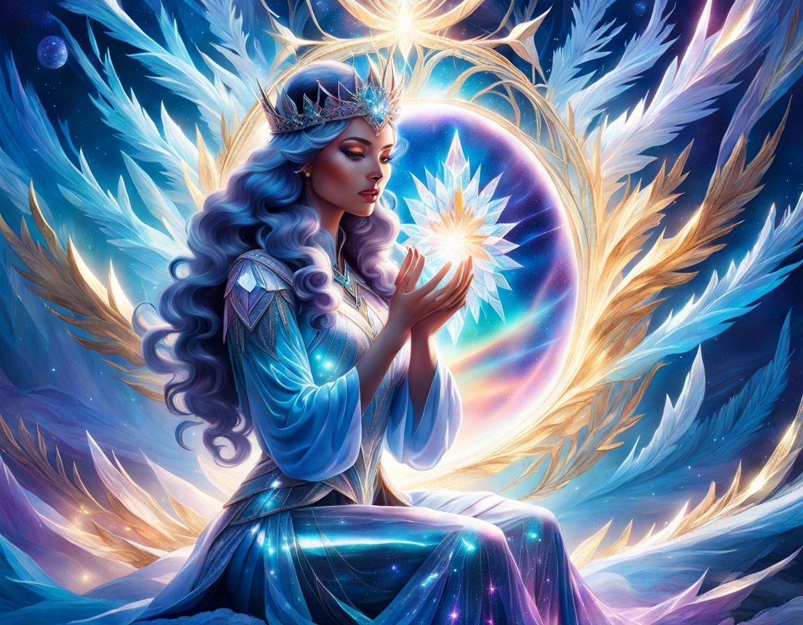 Ice Queen Holds Ethereal World: Cosmic Mixed Media