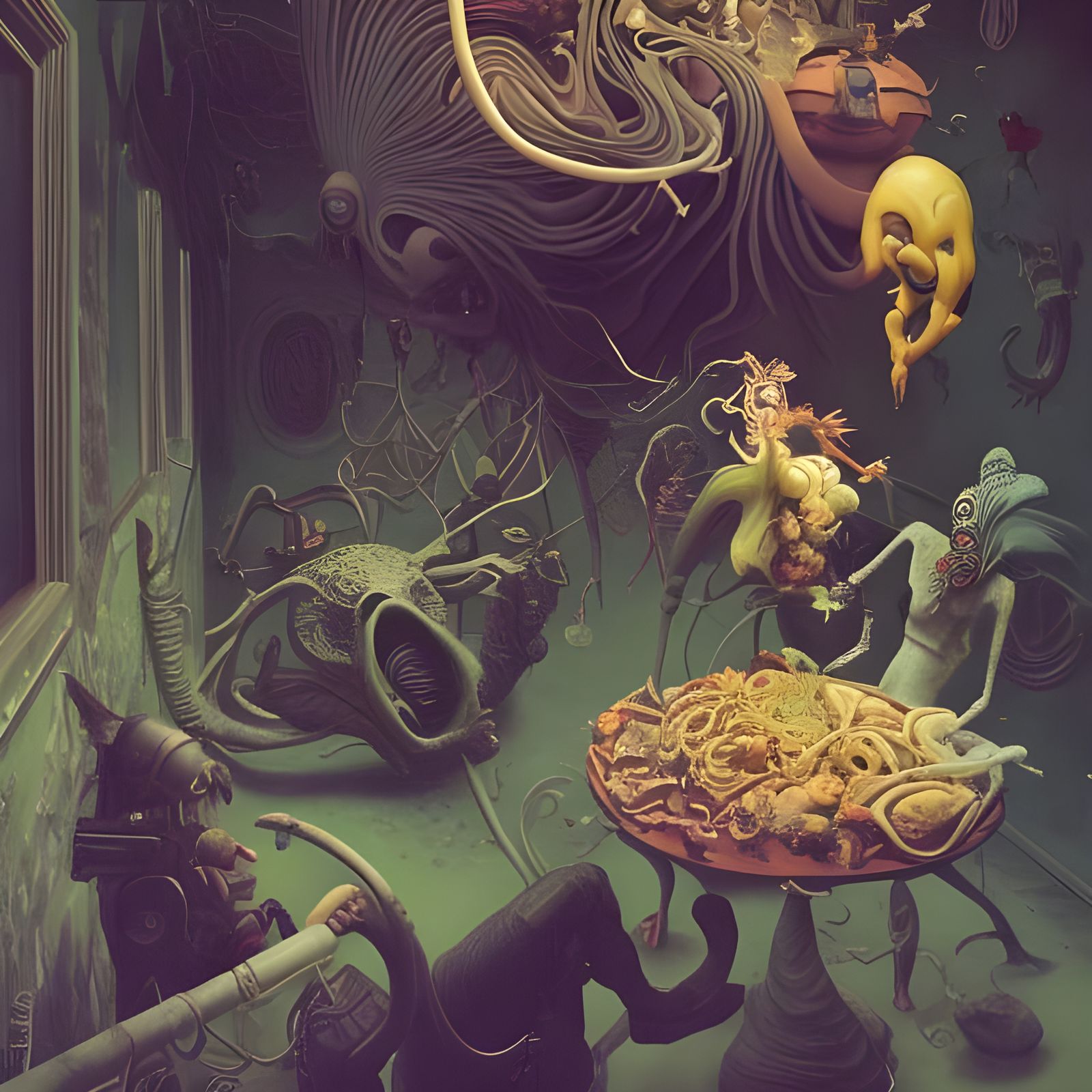 Dreamlike Alien Feast in Futuristic Setting